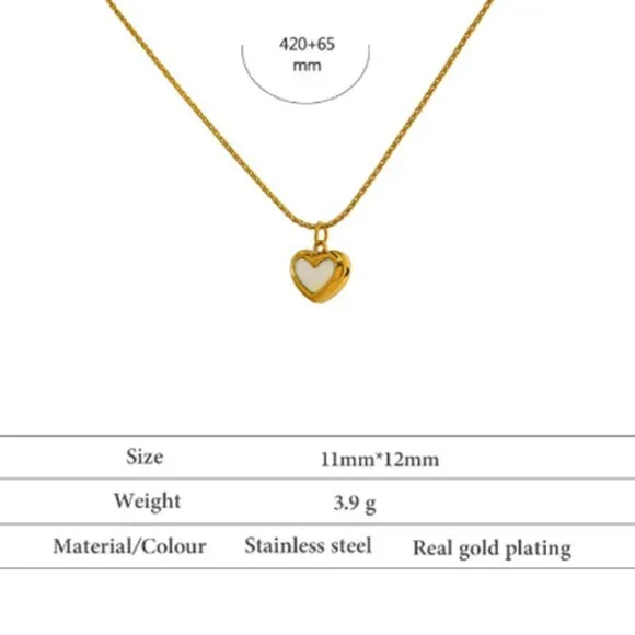 Small Heart Natural Shell Pendant Necklace 18 K Plated Stainless Steel N… - Picture 5 of 8